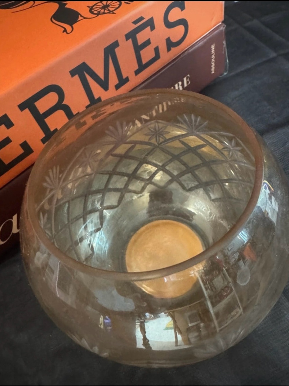 Vintage Clear soft Amber Glass tea-light candle holder Decorative Home Accent.